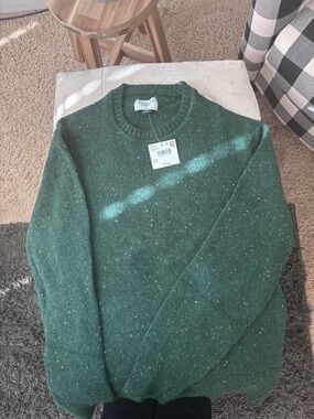 Mens New American Eagle Forest Green Speckled Crewneck Sweater Size M